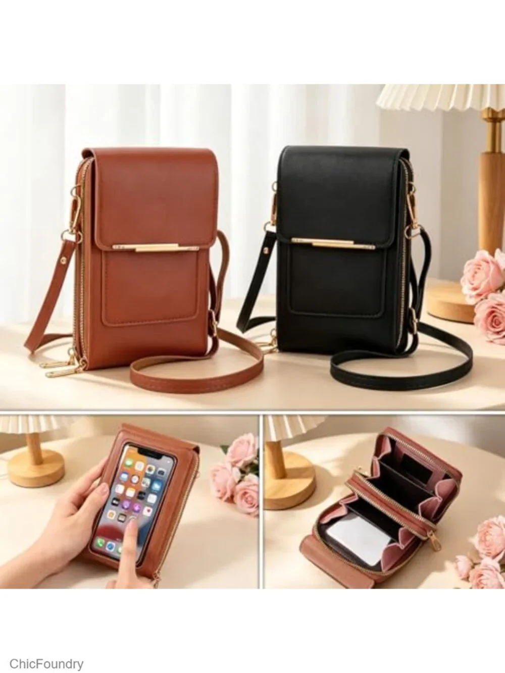 Leather Touchscreen Crossbody Phone Purse with Card Slots